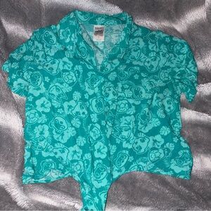 BoxLunch Animal Crossing Teal Tie-Front Button-Down Hawaiian Shirt